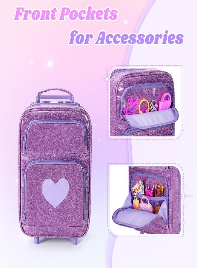 LoDrid Travel Backpack Compatible with Barbie Dolls 12-inch, Doll Carrying Case with Wheels, Suitcase Storage Organizer with Multiple Pockets for Doll Clothes and Accessories, Purple, Bag Only - Image 2